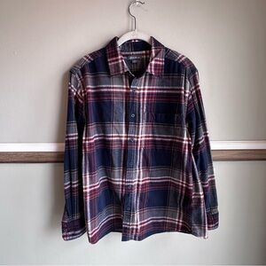 Eddie Bauer Blue Red Plaid Flannel Button Down Cotton